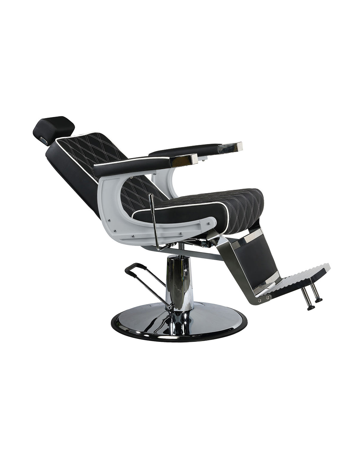 Karl - Must barberi tool valge ääristuse ja kroomitud ketasjalaga